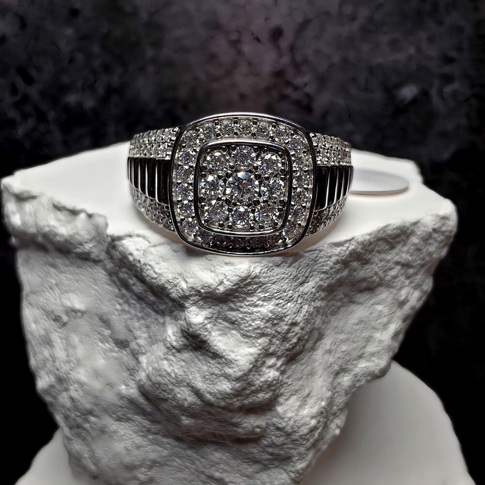 2.00 CTW Moissanite Cushion Halo Men's Ring 925 Sterling Silver Size 11